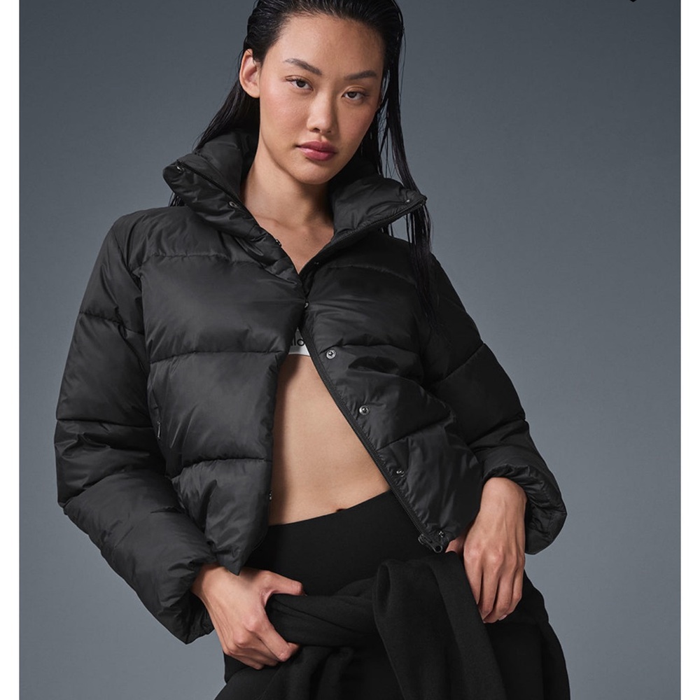 ALO Yoga Black Puffer Jacket with High Collar